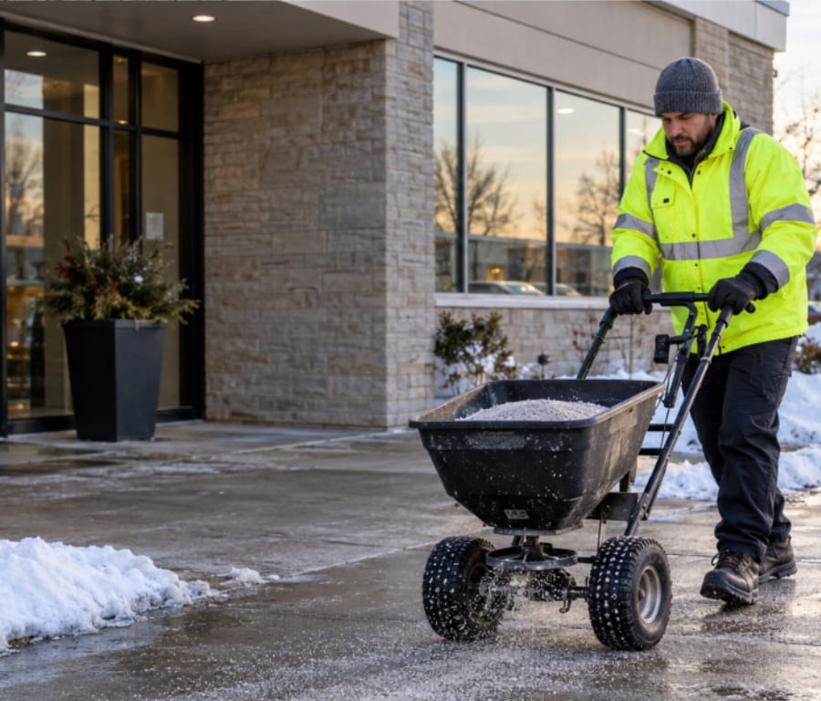 Salting walkways on commercial property